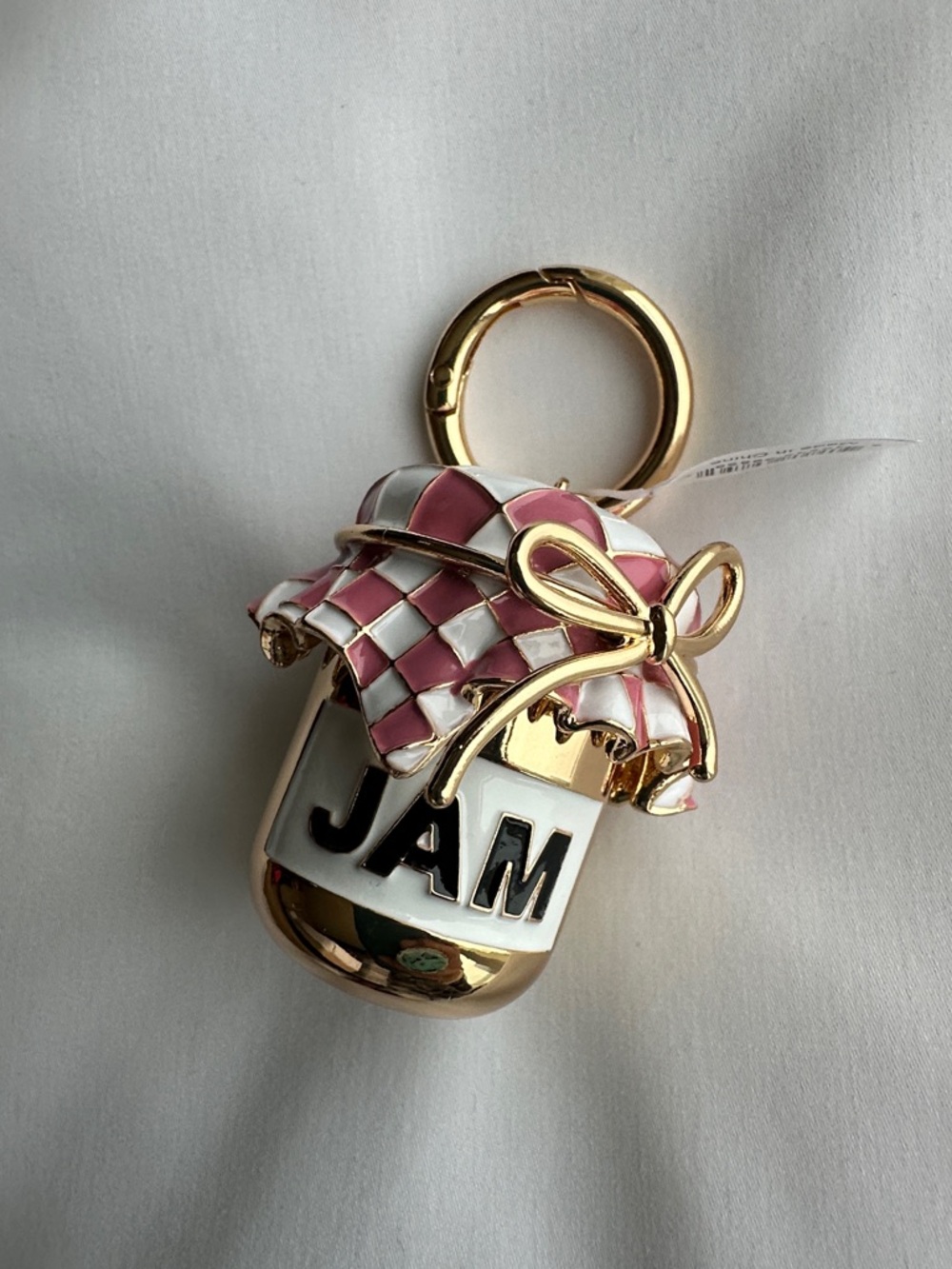 Little Words Project Jam Jar Charm Keyring in Pink & White with Gold Accents NEW